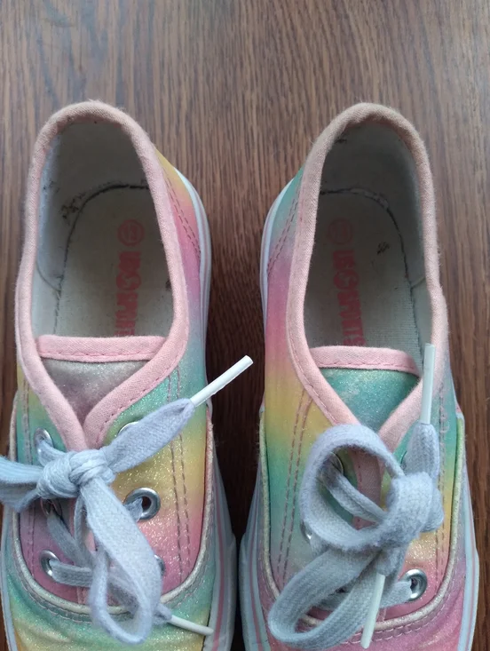 Kids Rainbow Pastel Glitter Sneakers - Comfortable Lace-Up Casual Shoe - Picture 3 of 6